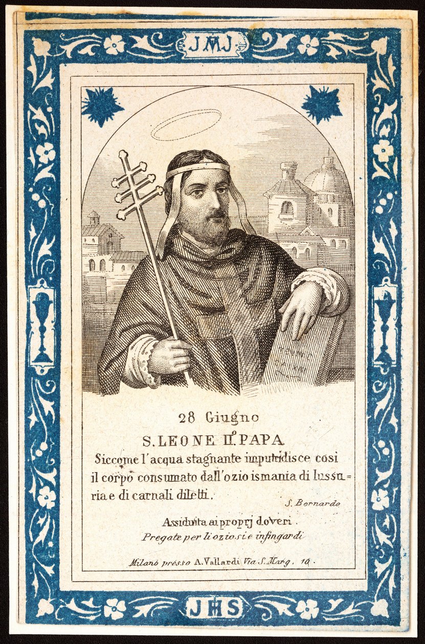 Papa Saint Leon (Leone) II (7. yüzyıl) Dindar görüntü. Kartpostal. 20. yüzyılın başı. Özel koleksiyon by Anonymous Anonymous