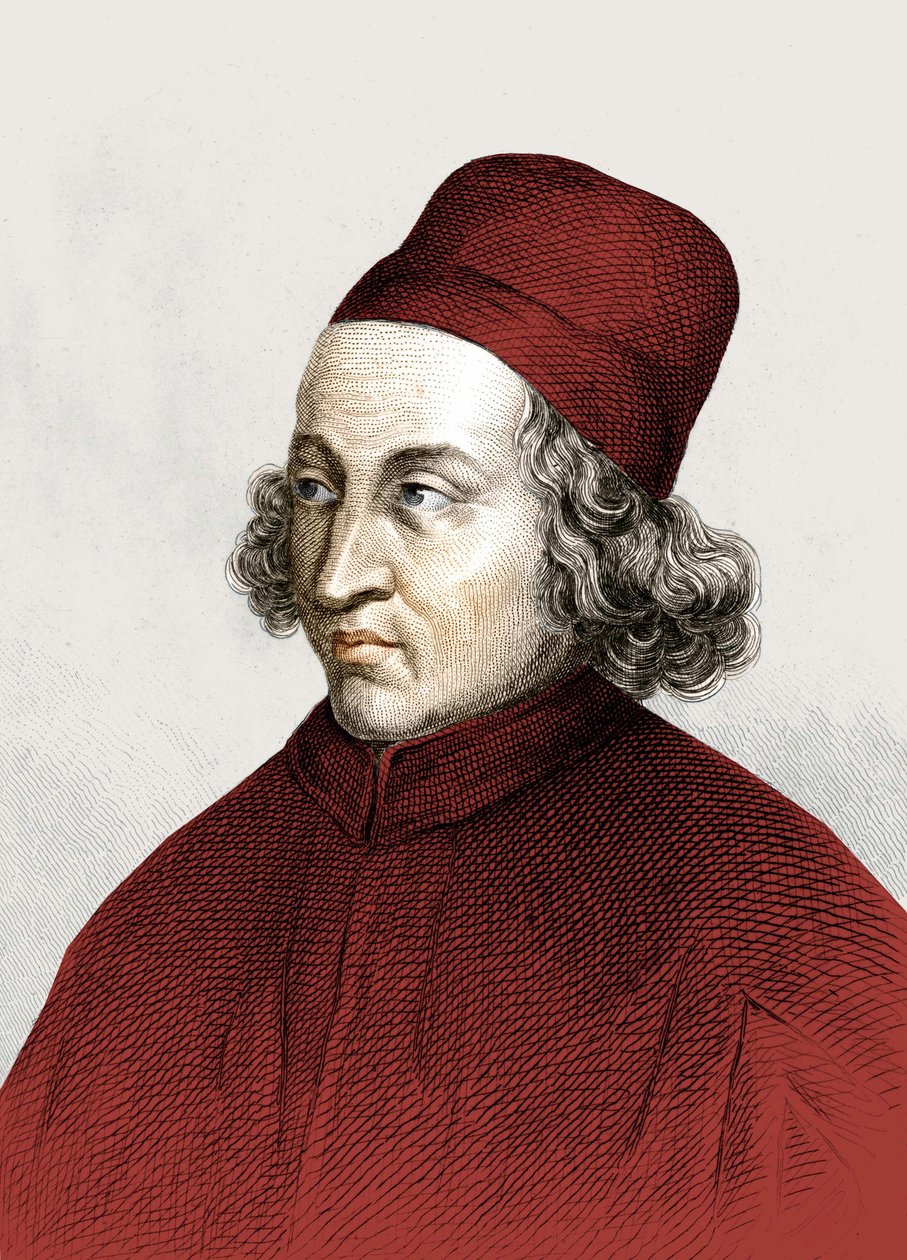 Fransız Marsile Ficin (1433 - 1499) olarak adlandırılan Marsilio Ficino'nun portresi, 18. yüzyıla ait gravür. by Anonymous Anonymous
