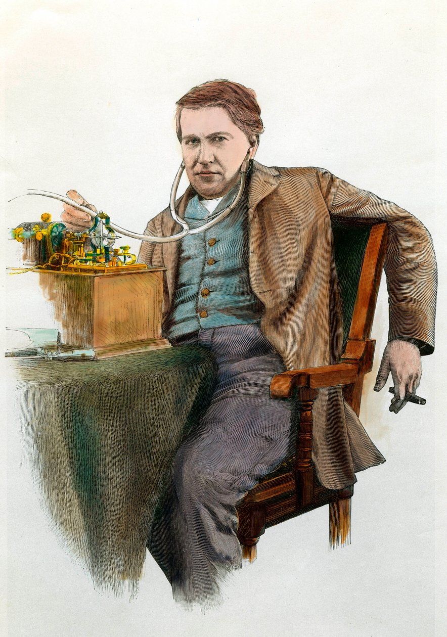 Amerikalı fizikçi Thomas Edison'un (1847-1931) portresi. 1900 yılı civarında gravür. Özel koleksiyon by Anonymous Anonymous