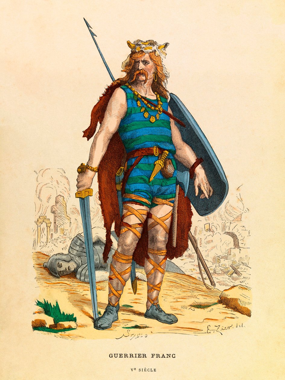 Antik dönemde bir Frangı savaşçısının portresi, gravür - özel koleksiyon by Anonymous Anonymous
