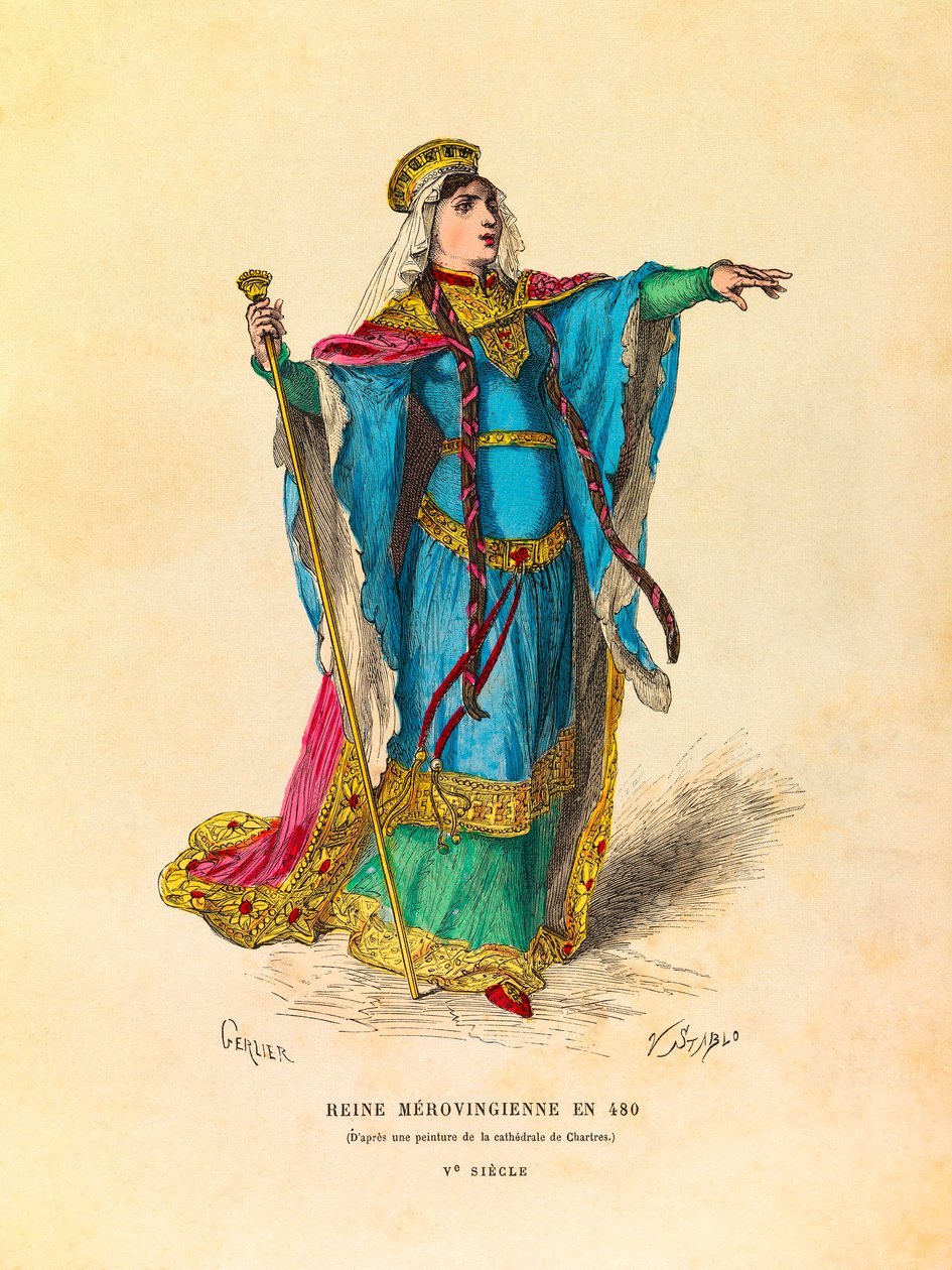 MS 480 yılında Merovenj Kraliçesi portresi, gravür - özel koleksiyon by Anonymous Anonymous