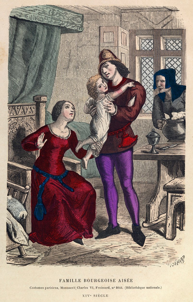 Portrait of an affluent bourgeois family in Paris in the 14th century - Wealthy bourgeois family by Anonymous Anonymous