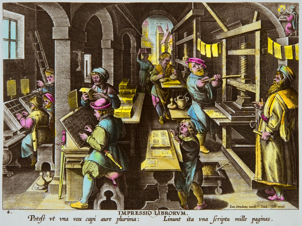 Jan Van Der Straet (Giovanni Stradano veya Johannes Stradanus) (1523-1605), Privee Collection tarafından 1600 civarında kol presiyle yazıcılar ve tipografik baskı by Anonymous Anonymous