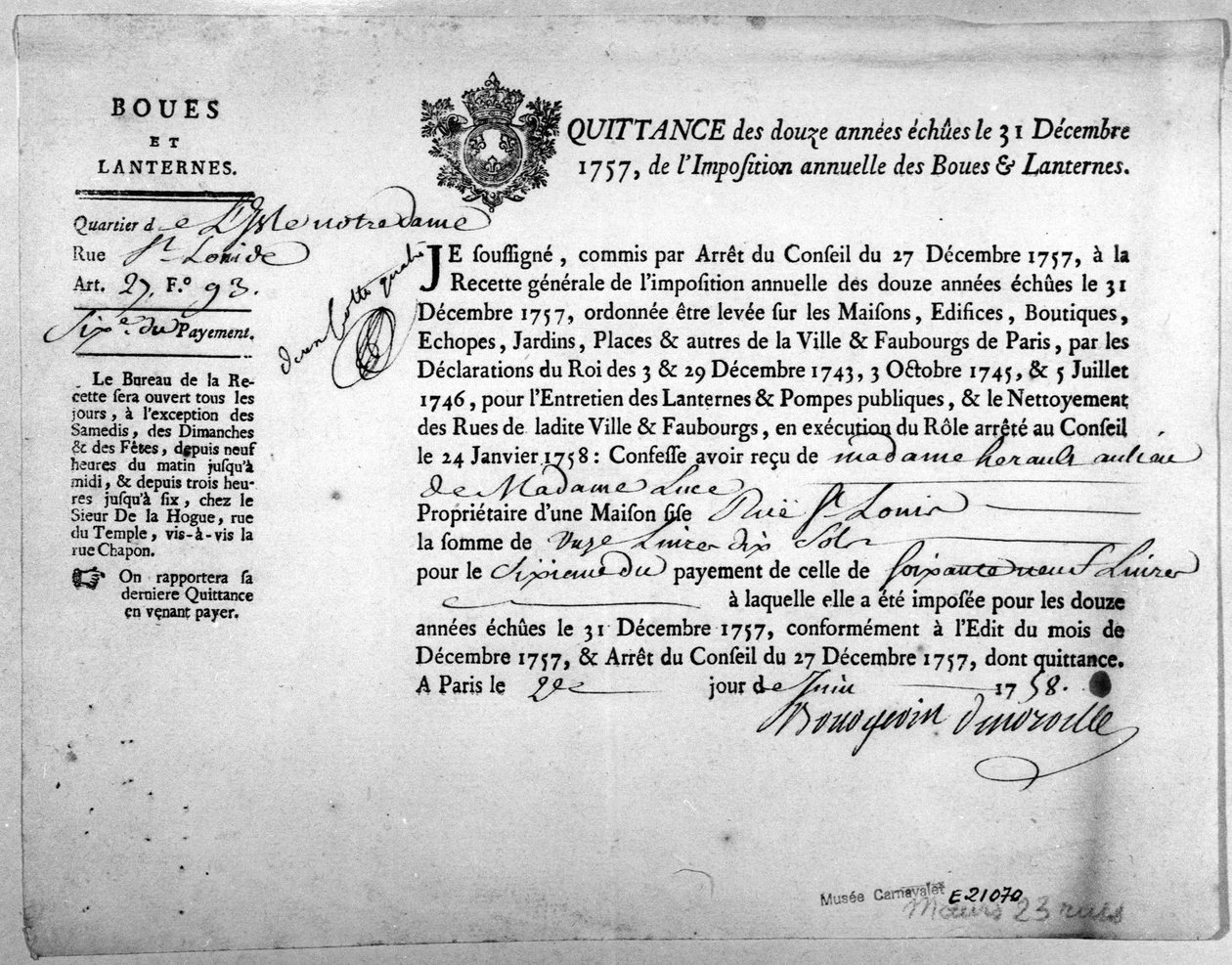 Aralık 1757 tarihli, Çamur ve Fener Vergilerinin ödenmesine ilişkin Gelir İdaresi Başkanlığı