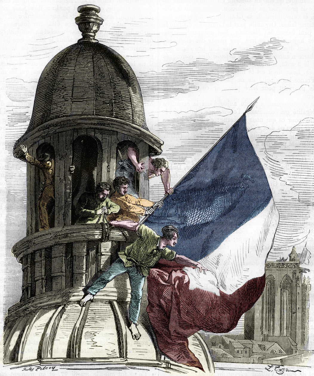 1830 Devrimi: Belediye binasındaki üç renkli bayrak. by Anonymous Anonymous