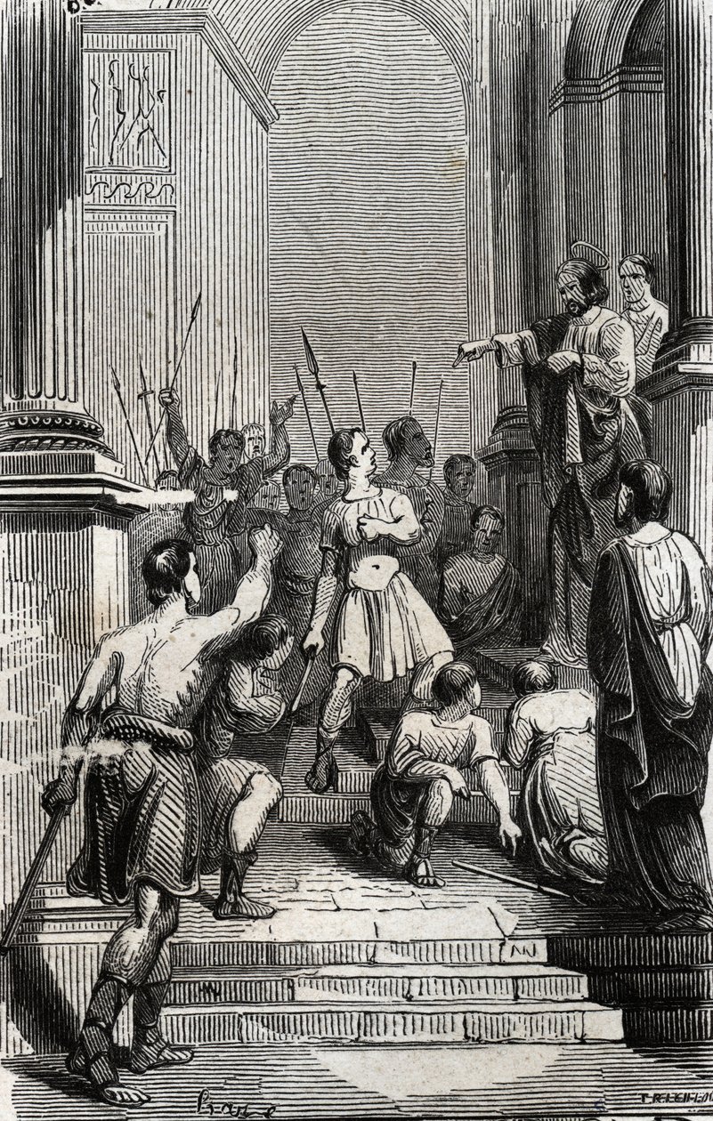 Toulouse'lu Saturnin (Saint Sernin, Toulouse'un ilk Hıristiyan arifesi) (3. yüzyıl) Toulouse'un başkentinde durdu - “Lives des Saints”deki 1846 gravürü. Özel koleksiyon. by Anonymous Anonymous