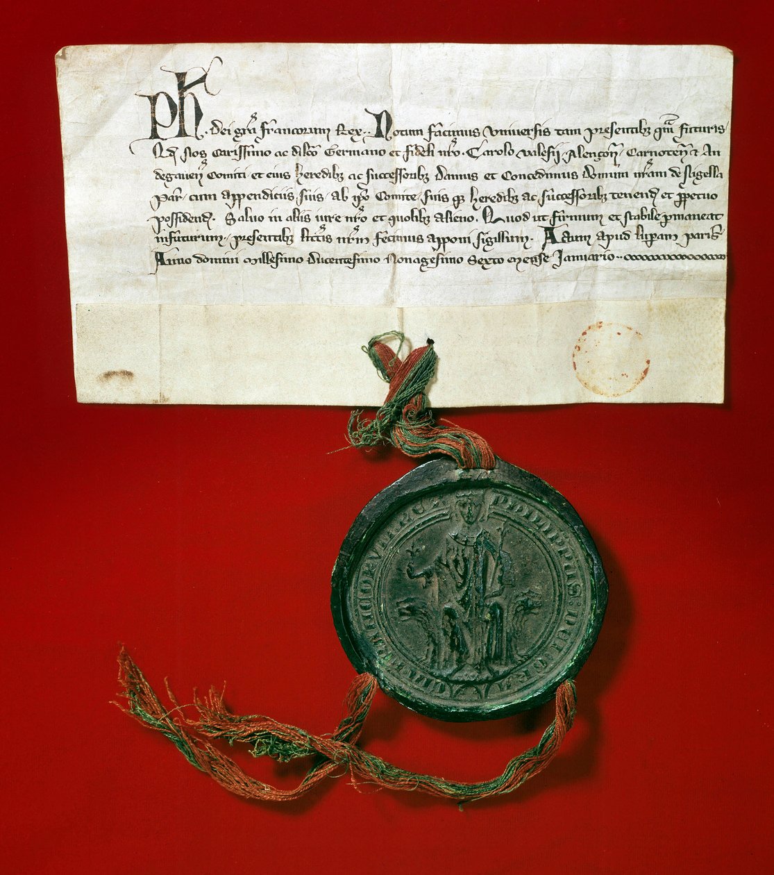 12. grein 1815 sáttmálans milli Frakklands og Coalises. Annar Parísarsáttmáli undirritaður af Armand Emmanuel de Vignerot du Plessis, hertogi af Richelieu (1766-1822): sáttmálinn gerir ráð fyrir samstarfi Austurríkis, Bretlands, Prússlands og Rússlands itu by Anonymous Anonymous