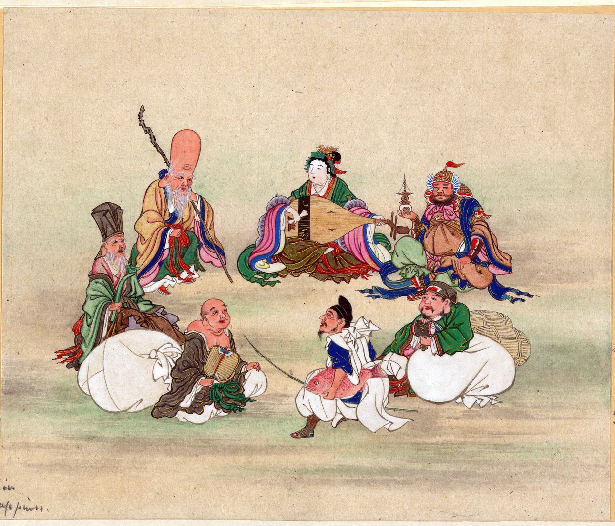 Sept Divinites du Bonheur - Seven Lucky Gods par Anonim, yaklaşık 1878 - Kağıt üzerine suluboya ve mürekkep, 25x17,8 - Özel Koleksiyon by Anonymous Anonymous