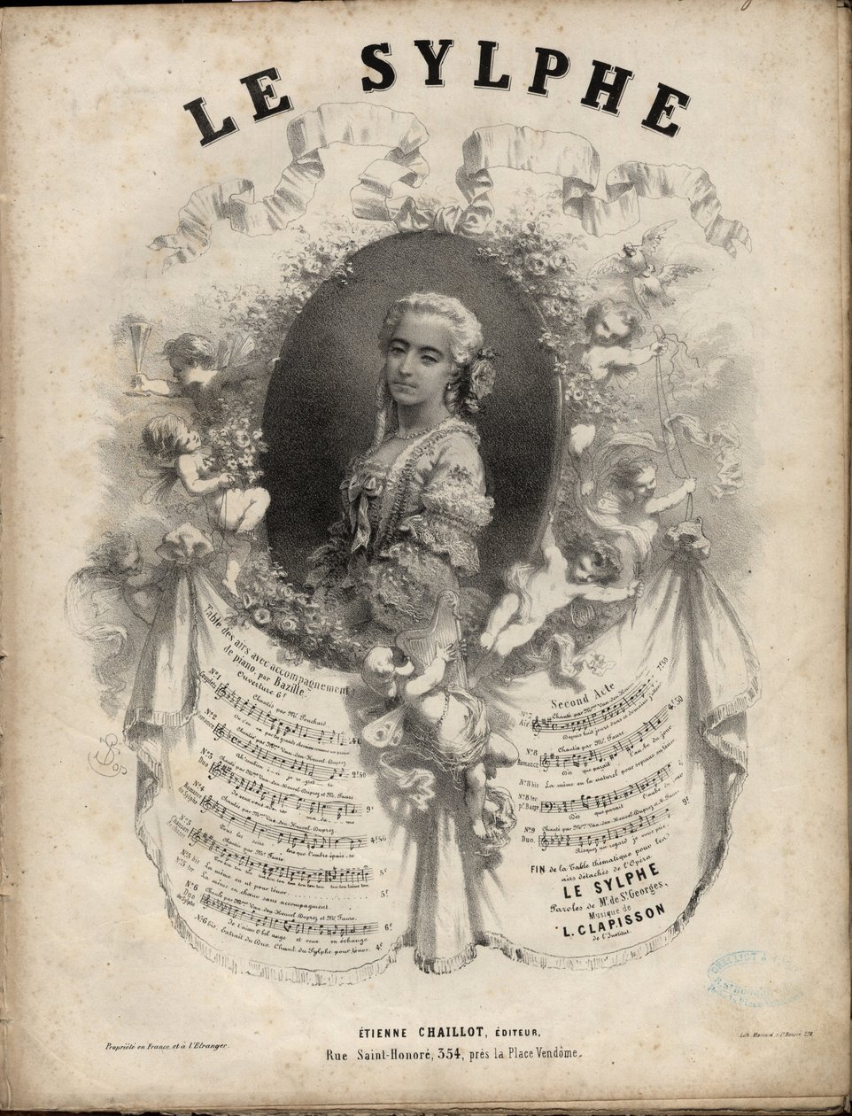 2 perdelik “” Le Sylphe” opera-comique için notalar, M. de Saint-Georges