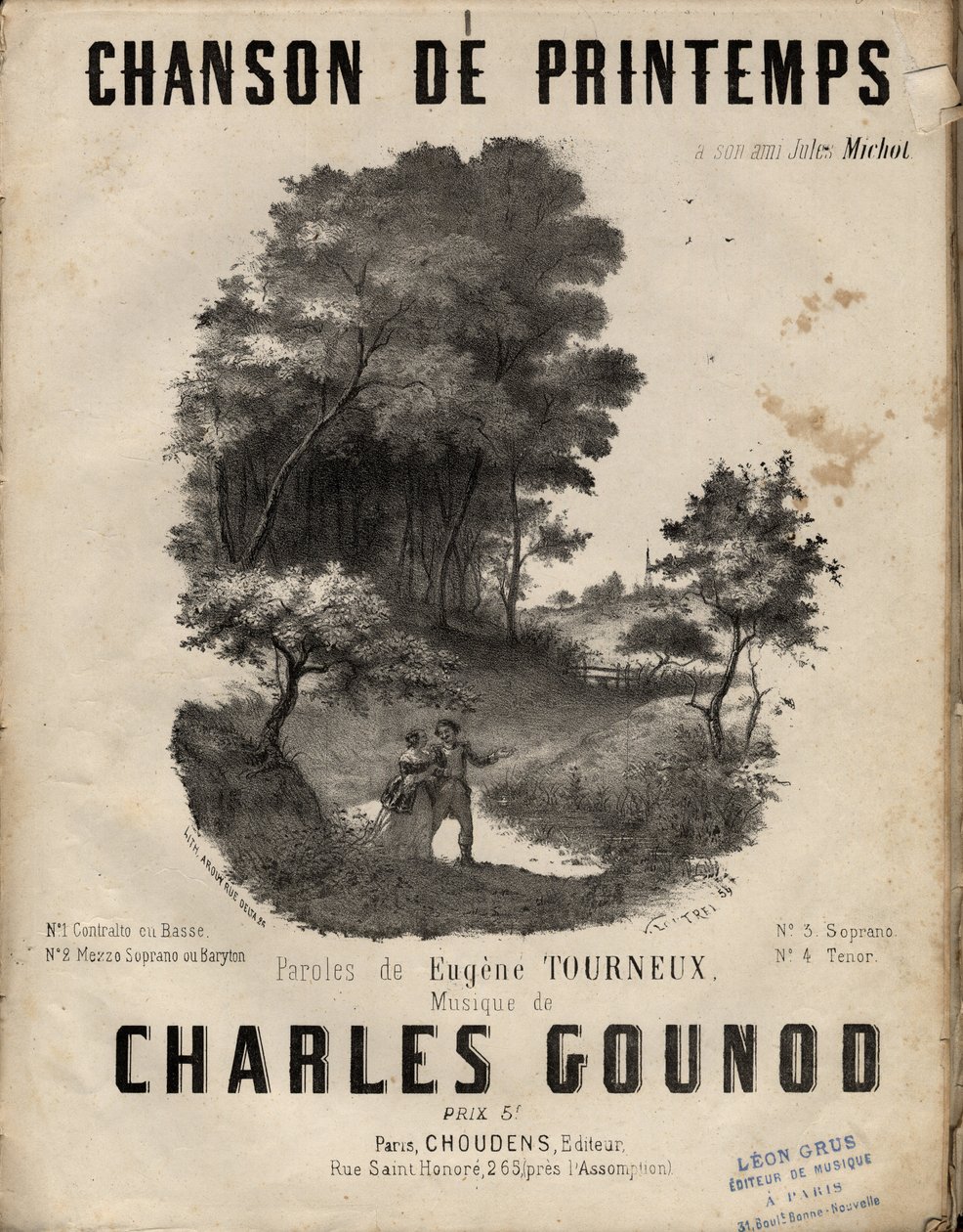 Eugene TOURNEUX tarafından bestelenen “” chanson de printemps”” sözleri için notalar müzik charles GOUNOD tarafından. Özel koleksiyon. by Anonymous Anonymous