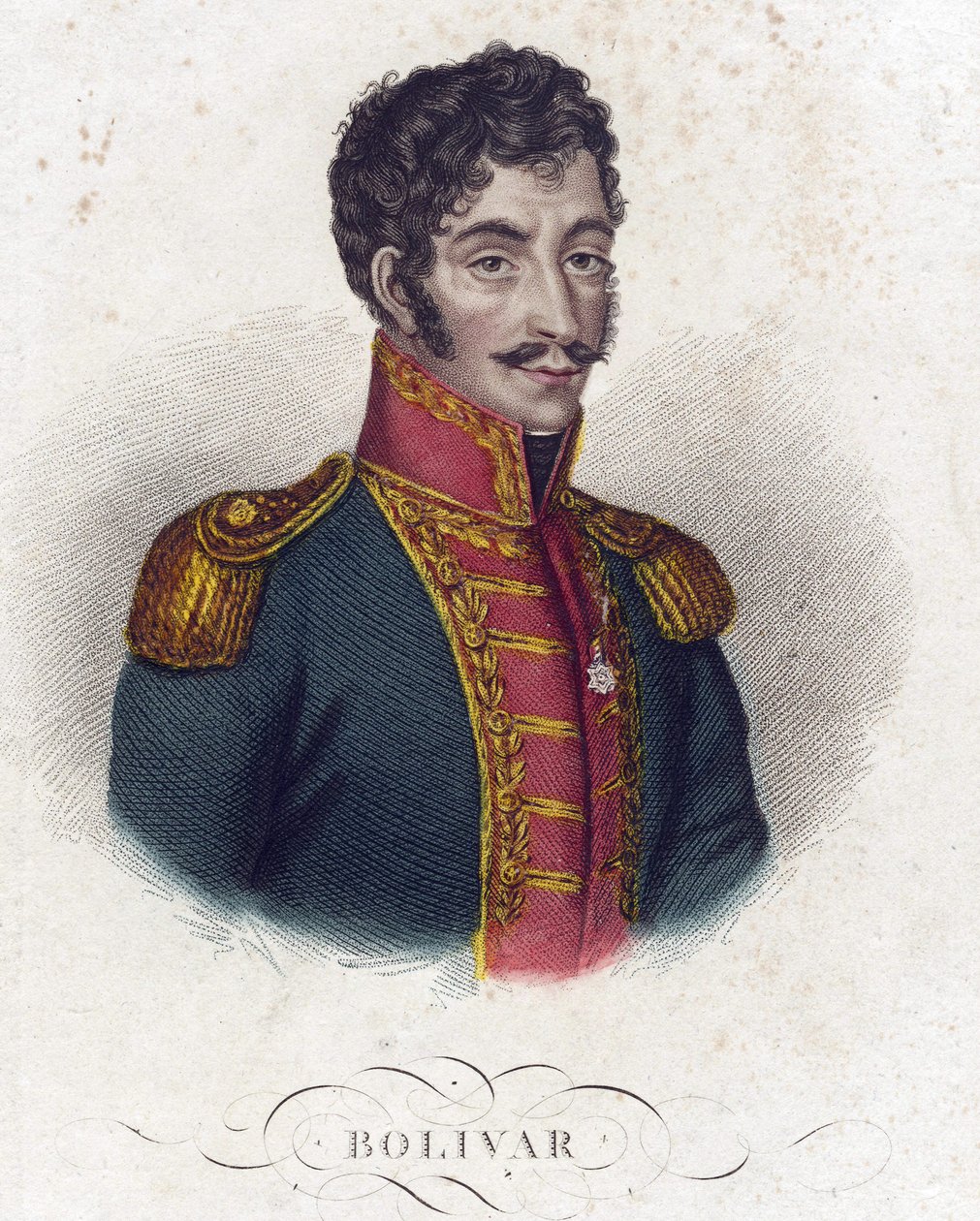 Simon Bolivar (1783-1830) - Anonim - 1825 - Gravür, suluboya - 16,6x12 - Özel Koleksiyon by Anonymous Anonymous
