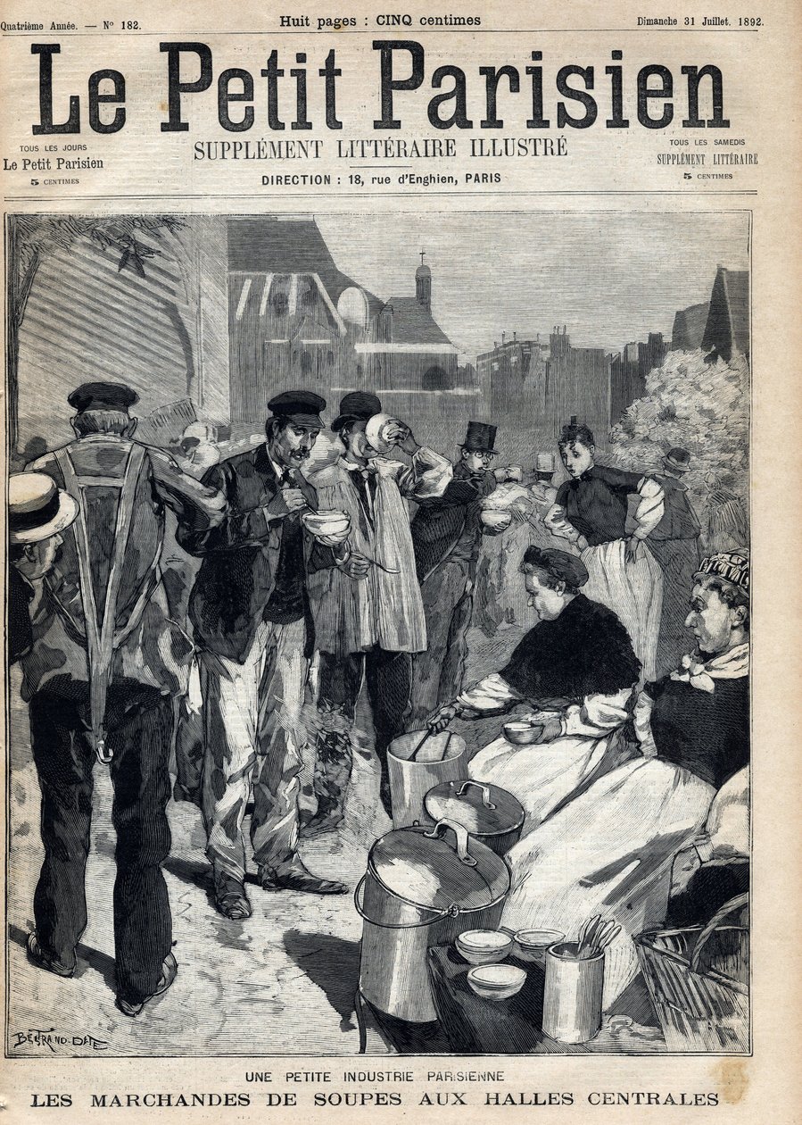 Küçük Paris endüstrisi: merkezi pazarlardaki çorba tüccarları. Oymak. 31/07/1892 tarihli “Le petit parisien” gazetelerinden biri. Özel koleksiyon by Anonymous Anonymous