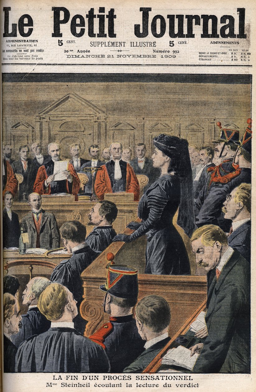 Steinheil davası: Marguerite Steinheil (1869-1954) kararın okunmasını dinliyor - Le Peiny Journal, Kasım 1909 by Anonymous Anonymous
