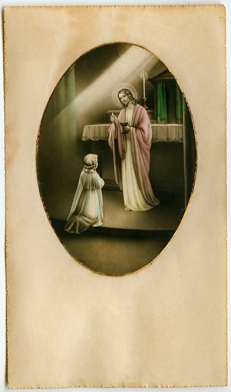 Eucharist, Komünyon, Sunak Ayini: İsa'nın önünde bir çocuk (gravür) by Anonymous Anonymous