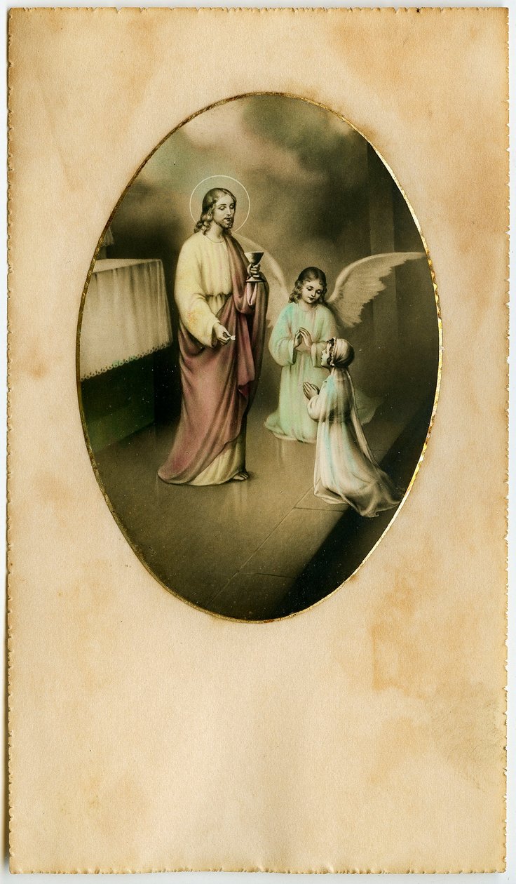 Eucharist, Komünyon, Sunak Ayini: İsa'nın önünde bir çocuk (gravür) by Anonymous Anonymous