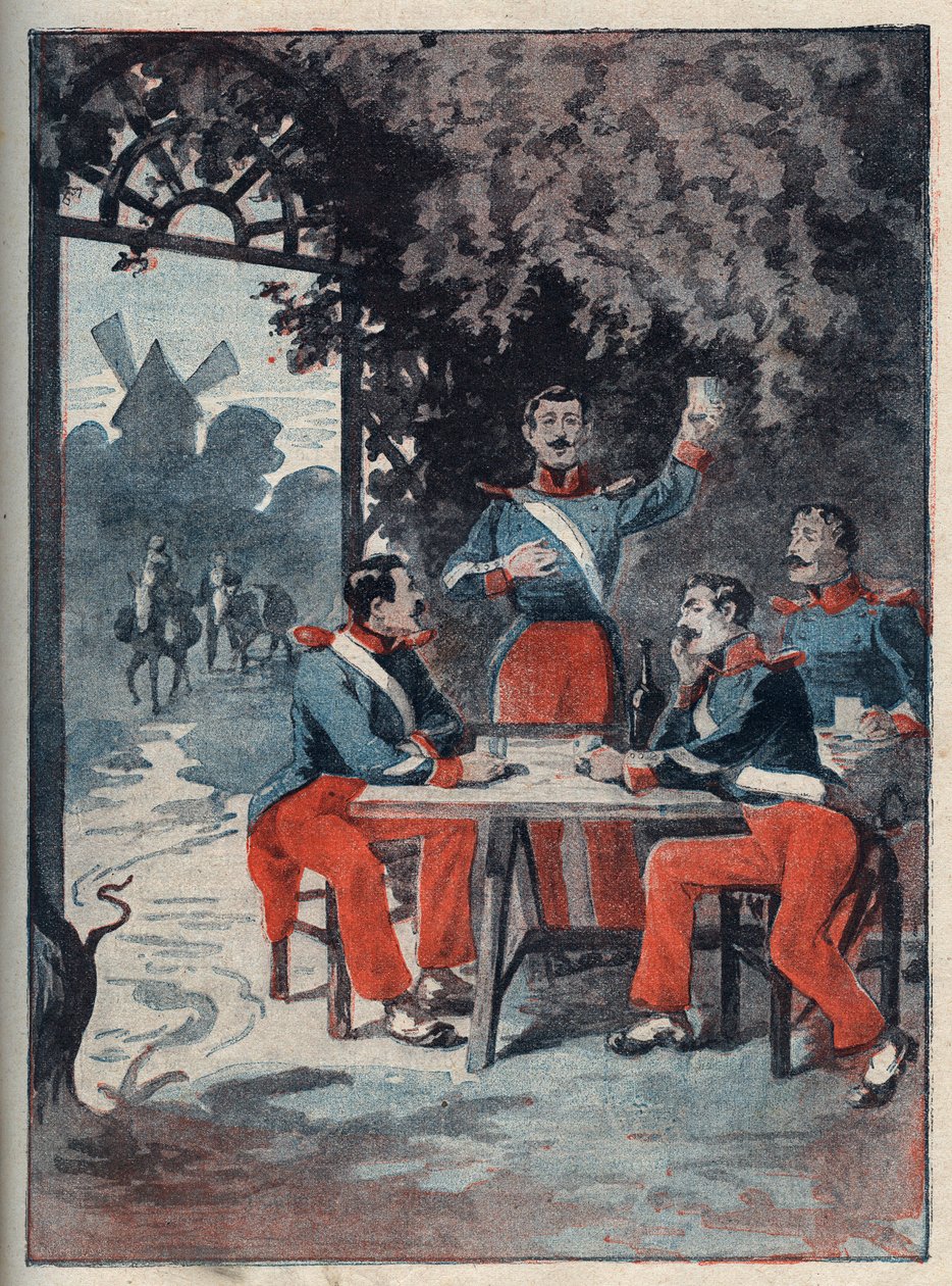 Restorasyon döneminde La Rochelle'in Dört Çavuşu (Jean Francois Bories (1795-1822), Jean Joseph Pommier (1796-1822), Marius Claude Raoulx (1797-1822)) ve Charles Goubin (1798-1822) devirmek istemekle suçlandı. 1822'de monarşi ve giyotinler by Anonymous Anonymous
