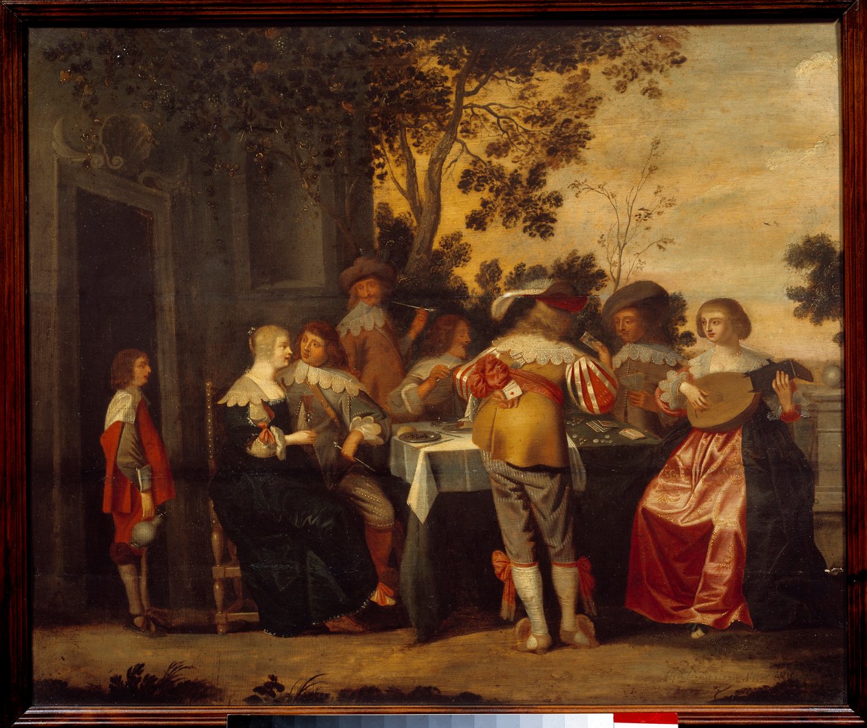 Birkaç oyuncu ve müzisyenle Gallant Scene kart oyunu. Anonim resim. 17. yüzyıl Lille, Musee des Beaux Arts by Anonymous Anonymous