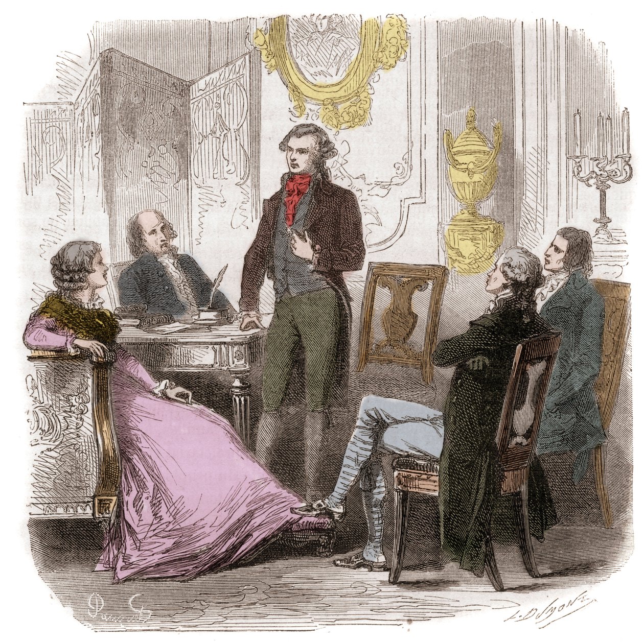 Evdeki Girondinler Madame Roland - Reunion des Girondins chez Madame Roland (Manon (Jeanne Marie) Roland Philipon) (1754-1793) - Alphonse de Lamartine (1790-1869) 1865-1866 tarafından “Histoire des Girondins” gravürü - Özel Toplamak by Anonymous Anonymous