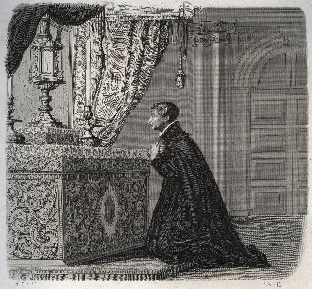 İtalyan Cizvit Louis de Gonzague (San Luigi Gonzaga) (1568-1591) dua ederken. 1846
