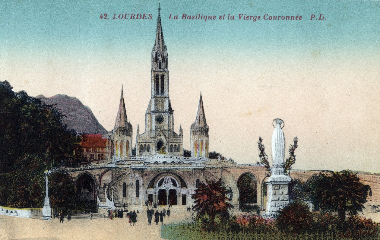 Bazilika ve bakire, 1900 civarında Lourdes - Hautes Pyrenees