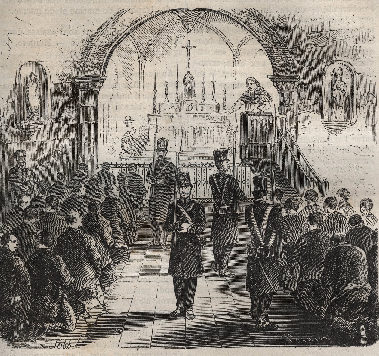 19. yüzyılda Toulon hapishanesinin şapeli. Pierre Zaccone (1817-1895) (Colonia Penale - Ceza kolonisi). Özel koleksiyon. by Anonymous Anonymous