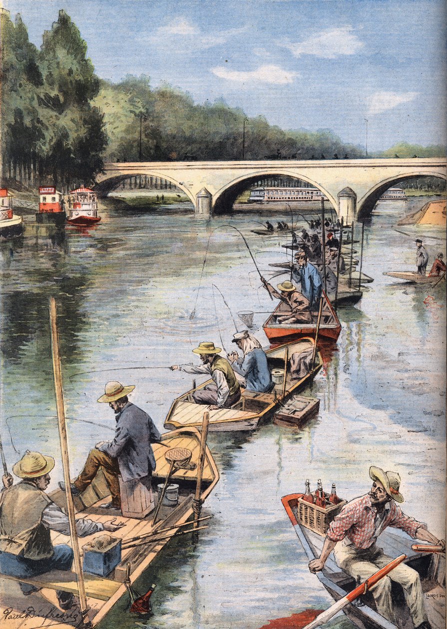 Balıkçılığın açılması. 21/06/1908 tarihli “Le Petite Parisien” gazetesinden gravür. Özel koleksiyon. by Anonymous Anonymous