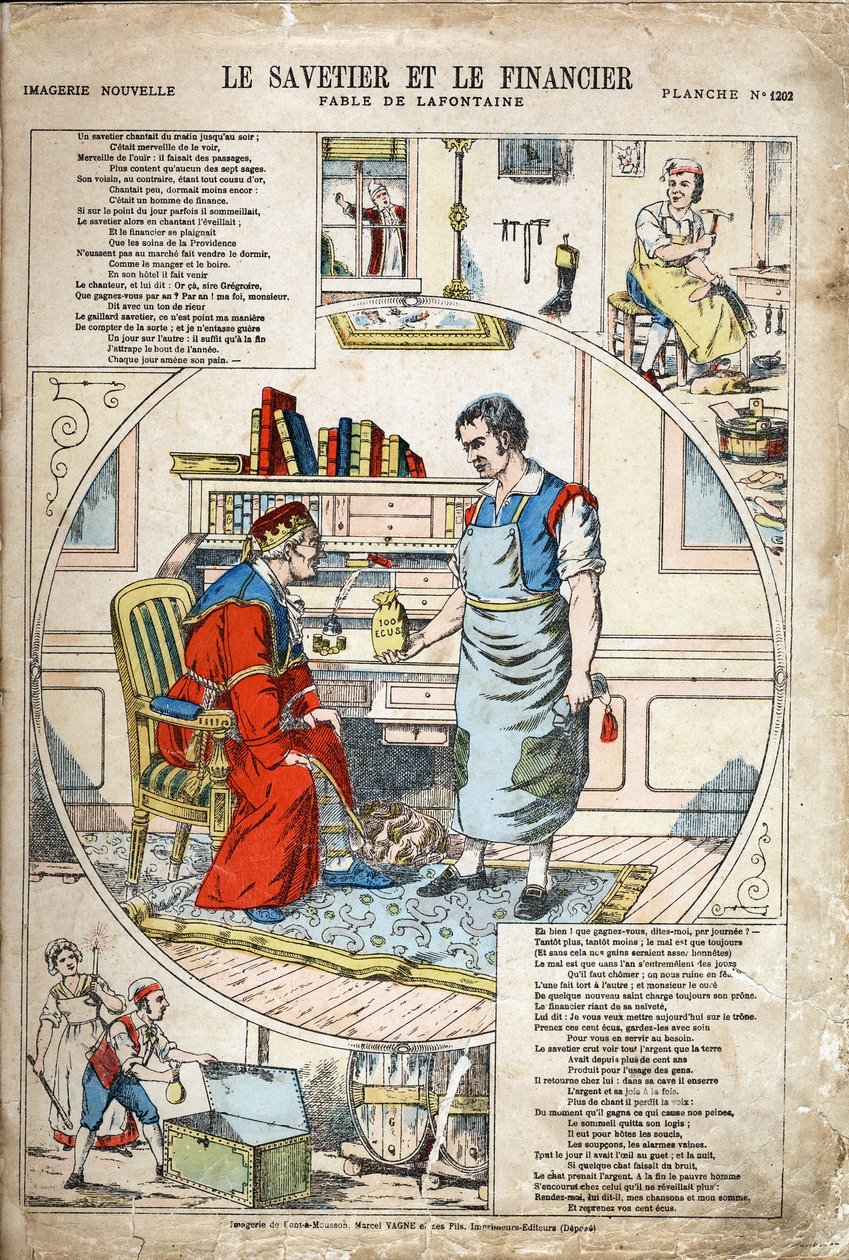 Tasarruf ve finansör. Jean de LA FONTAINE (Lafontaine) (1621-1695) tarafından Les Fables için anonim illüstrasyon. 1880 dolaylarında Pont-a-Mousson