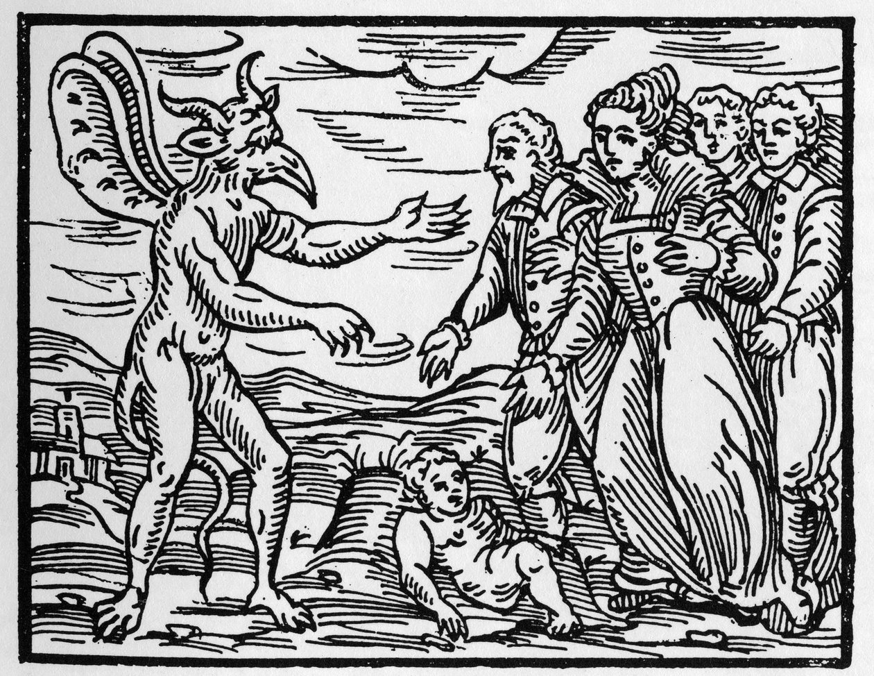Bir çocuğu şeytana sunan büyücüler - “” Compendium Maleficarum””, cadılar, onların kötülükleri ve onların sortileri hakkında, Francesco Maria Guazzo veya Guaccio veya Guaccius (15?? -16??) 1608 Özel Koleksiyon by Anonymous Anonymous