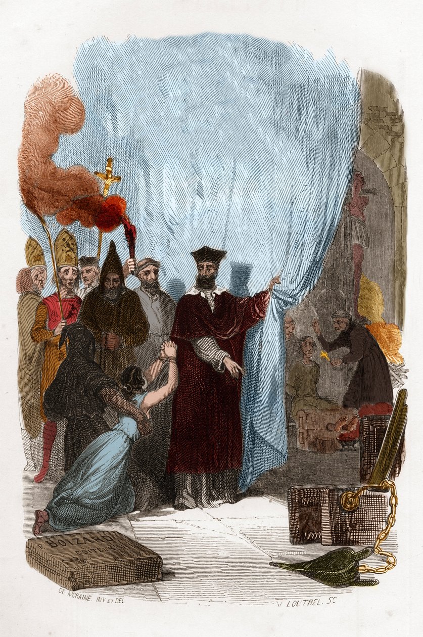 Tomas de Torquemada (1420-1498), İspanya'daki Engizisyonun Dominik keşiş organizatörü. 19. yüzyılın renkli gravürü. Victor de Feral, Suberwick, Manuel Galo'nun "Engizisyonun Gizemleri ve İspanya'nın Diğer Gizli Cemiyetleri"nde İllüstr by Anonymous Anonymous