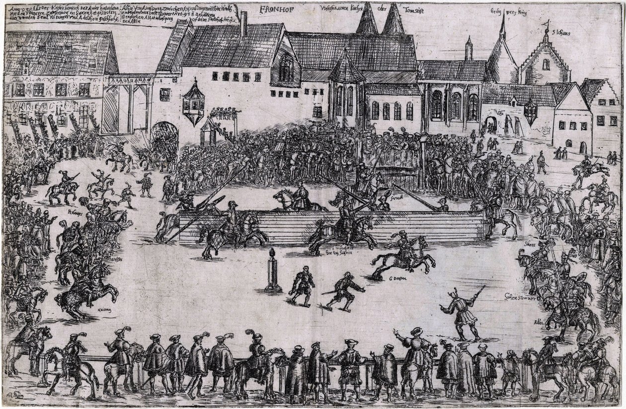 Henry I the Fowler zamanındaki turnuva (938) (Henri I de Saxe ou de Germanie, dit Henri l'Oiseleur, 876-936) - Anonim - yaklaşık. 1575 - Bakır gravür - 24.6x37.6 - Özel Koleksiyon by Anonymous Anonymous