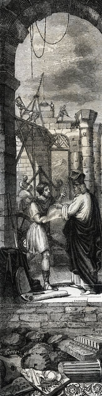 Trophime d'Arles veya Saint Trophime (3. yüzyıl) Arles kilisesini inşa ediyor - “Lives des Saints””deki 1846 gravürü. Özel koleksiyon. by Anonymous Anonymous