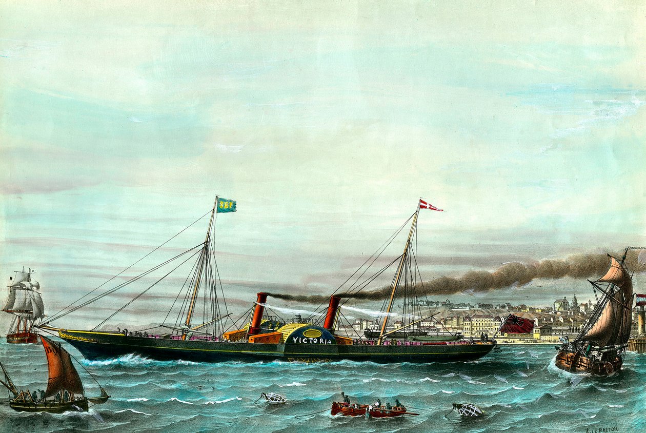 Boulogne sur mer ve Folkestone arasında hizmet veren bir tekerlek la Victoria”” gemisi 19. yüzyıla ait gravür. Özel koleksiyon by Anonymous Anonymous