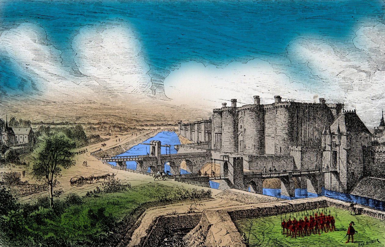 Kral V. Bilge Charles (1338-1380), Gravür, Özel koleksiyon altında çevreleyen duvarları ile Bastille manzarası by Anonymous Anonymous