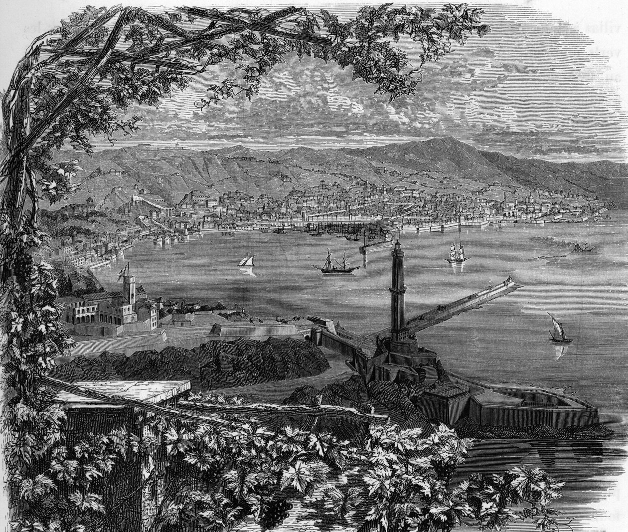 Genes (Genova), İtalya şehrinin görünümü. Armengaud tarafından “” Avrupa galerileri - İtalya” da 1859 gravürü. Özel koleksiyon. by Anonymous Anonymous