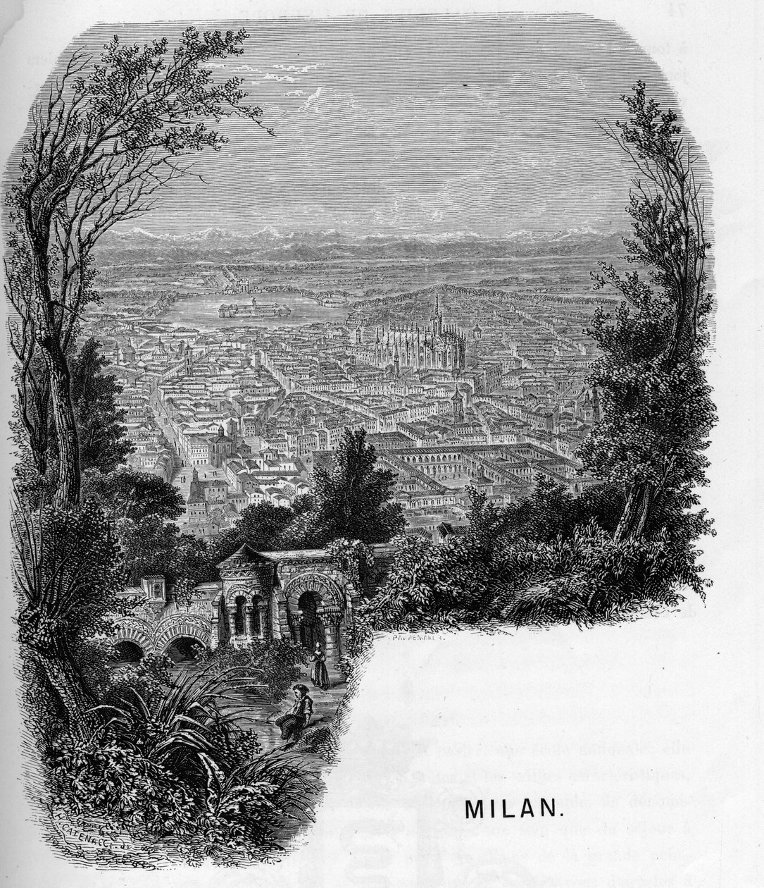 Milano (Milano), İtalya şehrinin görünümü. Armengaud tarafından “” les galeries de l