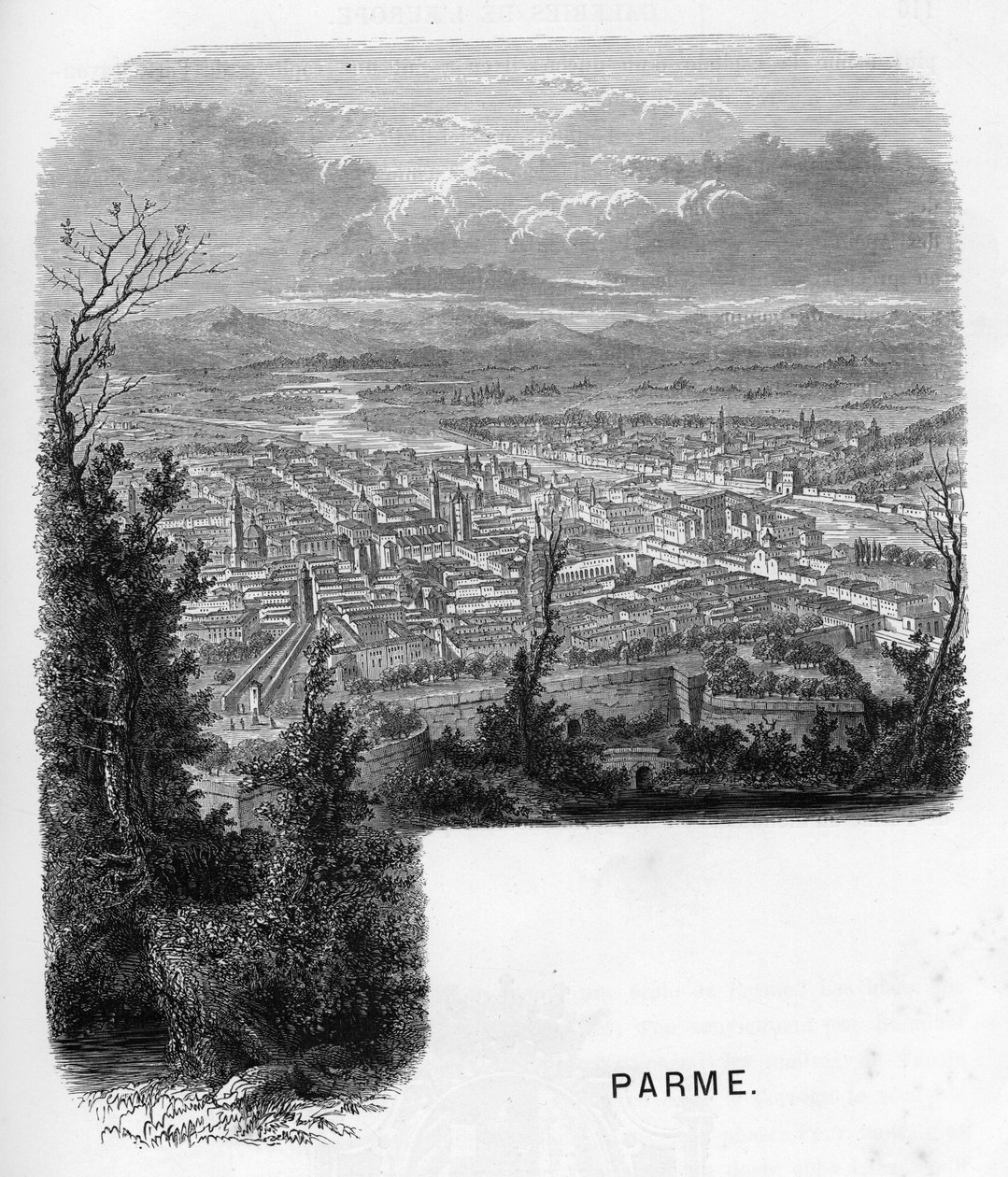 Parma (Parma), İtalya şehrinin görünümü. Armengaud tarafından “” les galeries de l