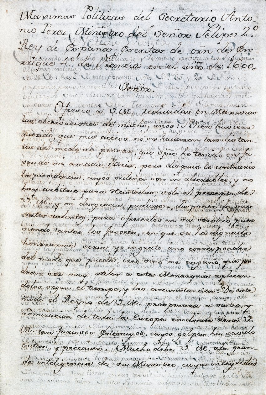 Antonio Perez (1540-1611) tarafından politik olarak yazılmıştır. İspanya Kralı II. Philip