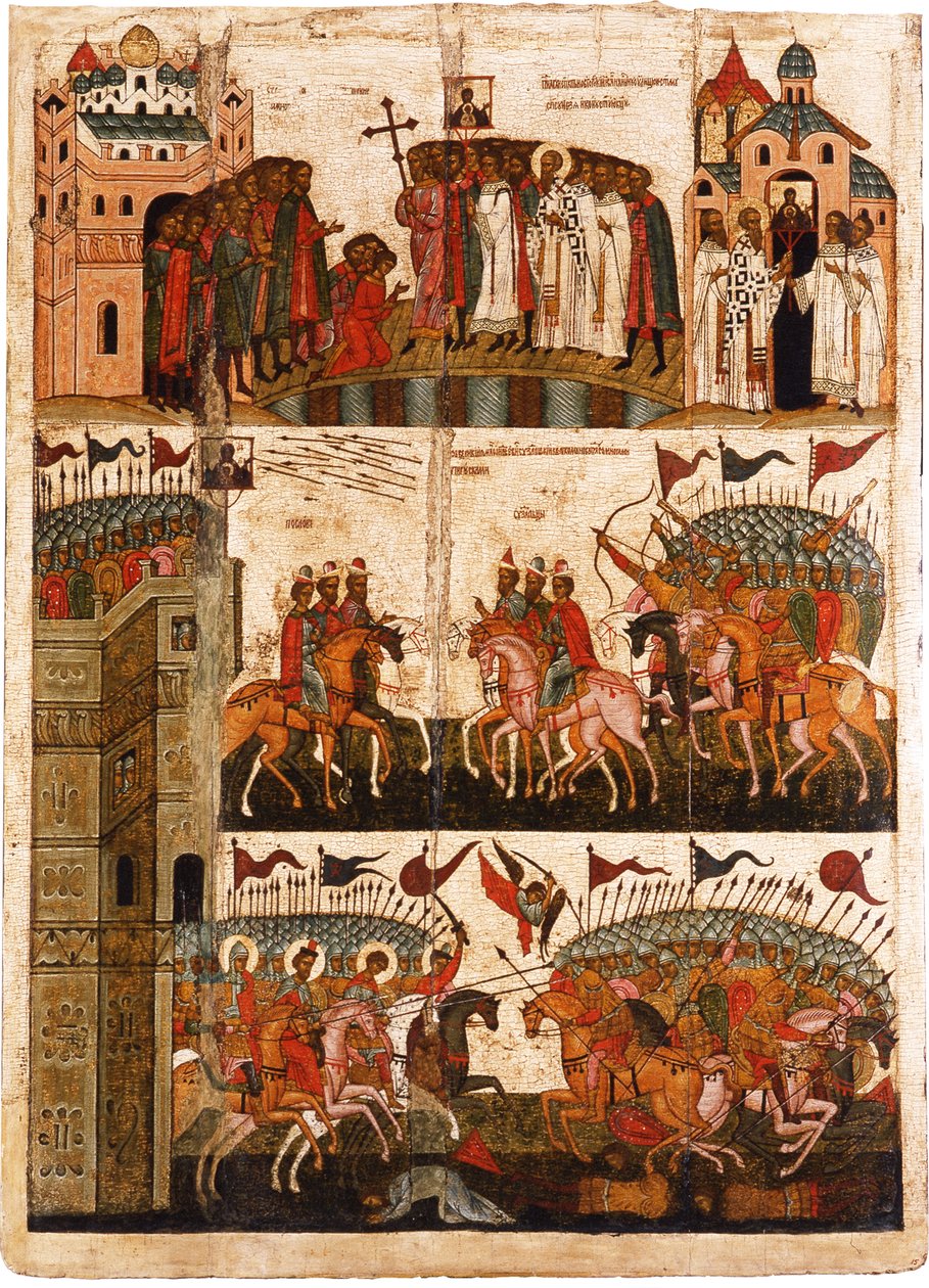 Novgorodianlar ve Suzdalians arasındaki savaş, 15. yüzyılın ortalarında. by Anonymous Russian icon painter