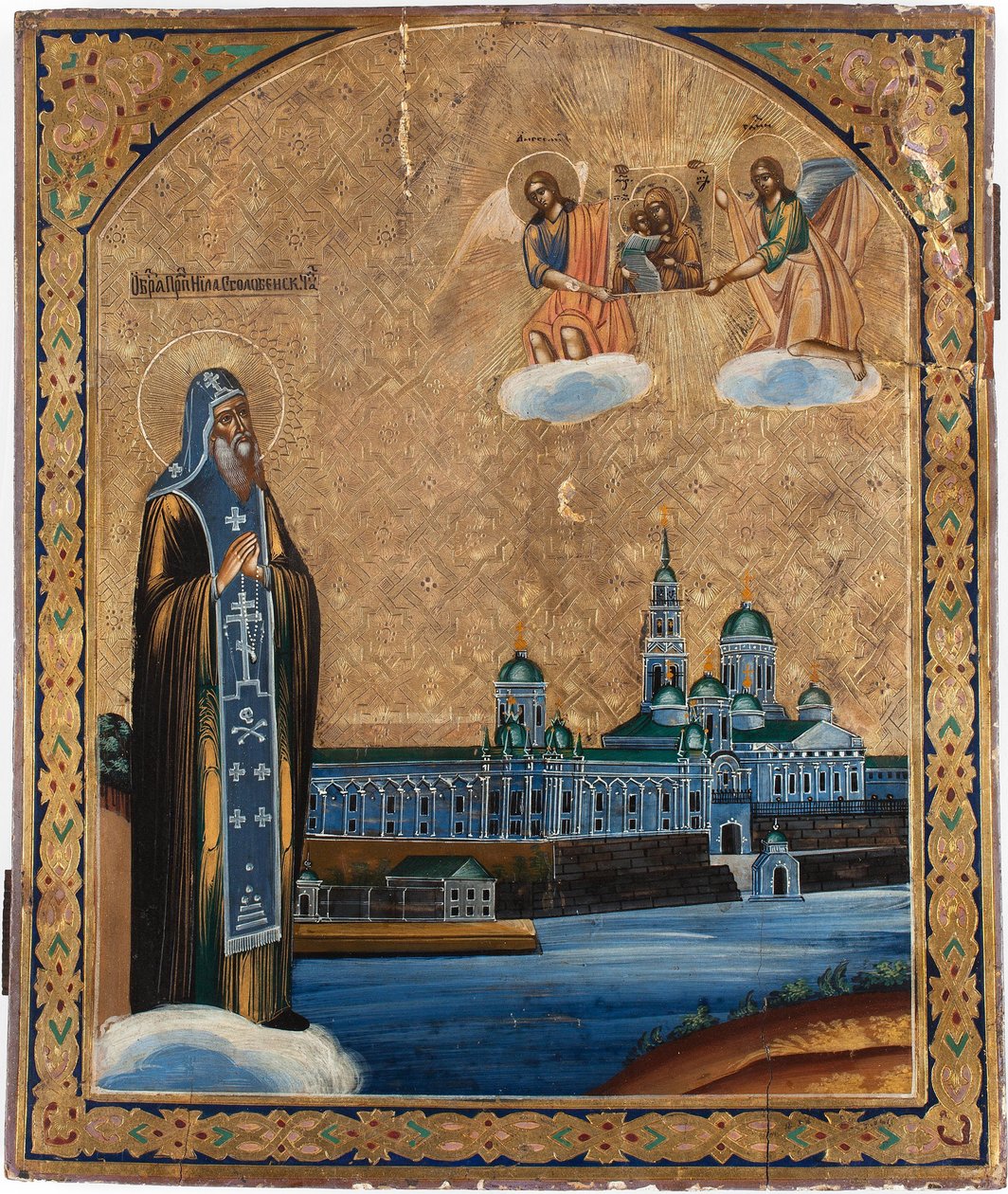 Seliger Gölü'ndeki Aziz Nilus, 1800'ler by Anonymous Russian icon painter