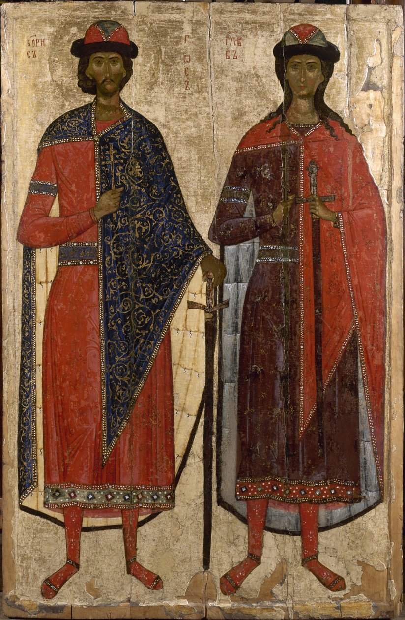 Aziz Boris ve Gleb, 14. yüzyılın ortalarında. by Anonymous Russian icon painter