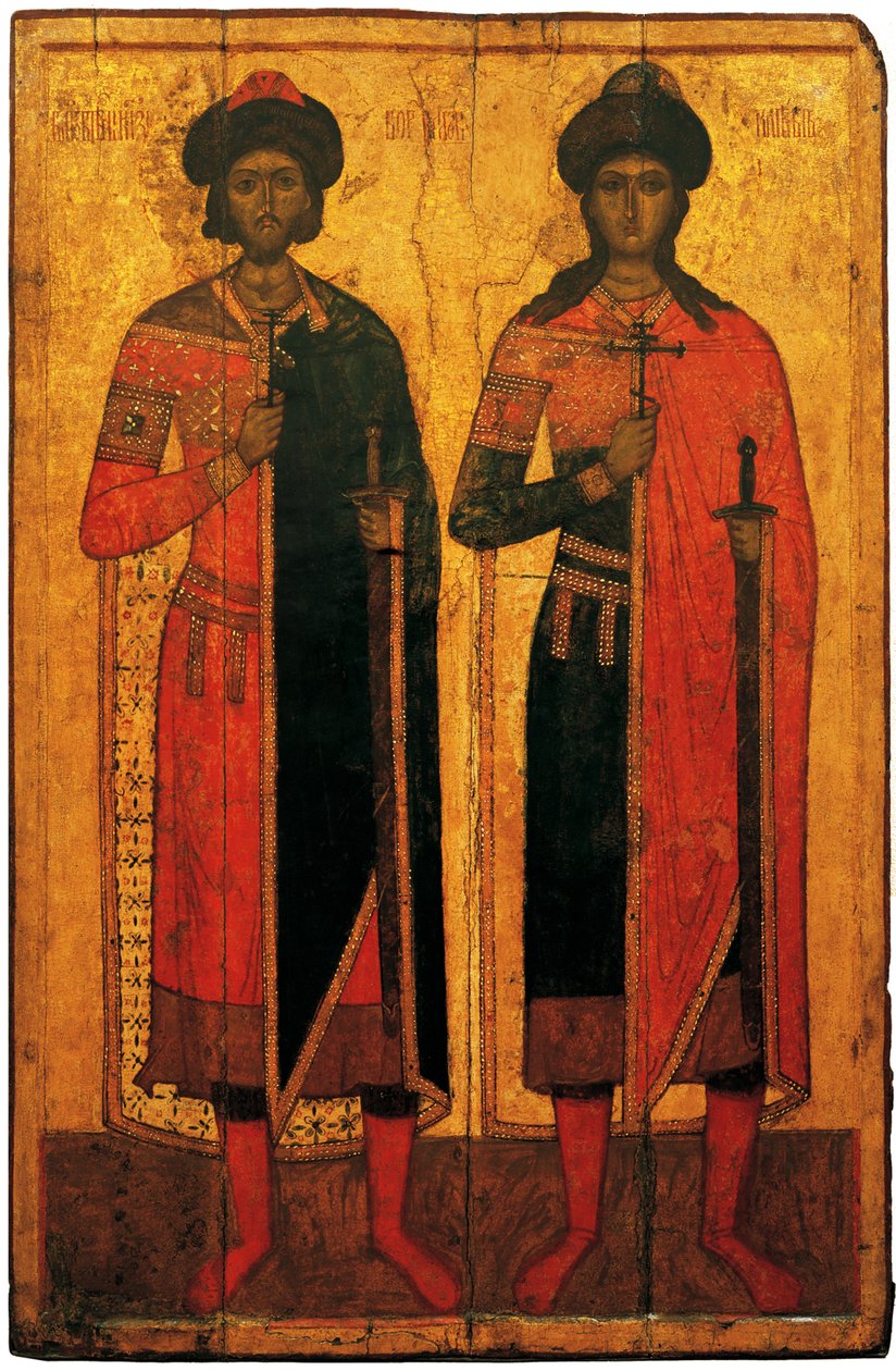 Aziz Boris ve Gleb, 14. yüzyılın ortalarında. by Anonymous Russian icon painter
