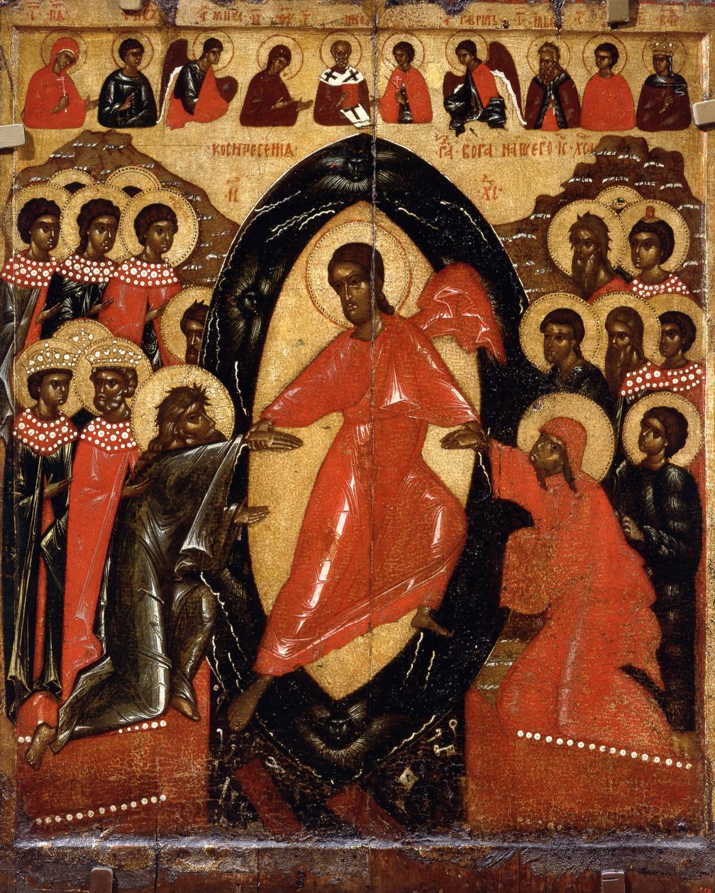 Deesis ve Seçilmiş Azizlerle Cehenneme İniş, 14. Yüzyılın Sonu. by Anonymous Russian icon painter
