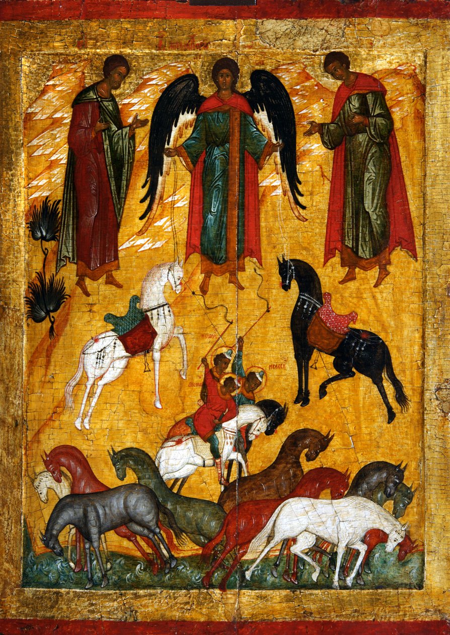 Florus ve Laurus Mucizesi, 16. yüzyılın başları. by Anonymous Russian icon painter