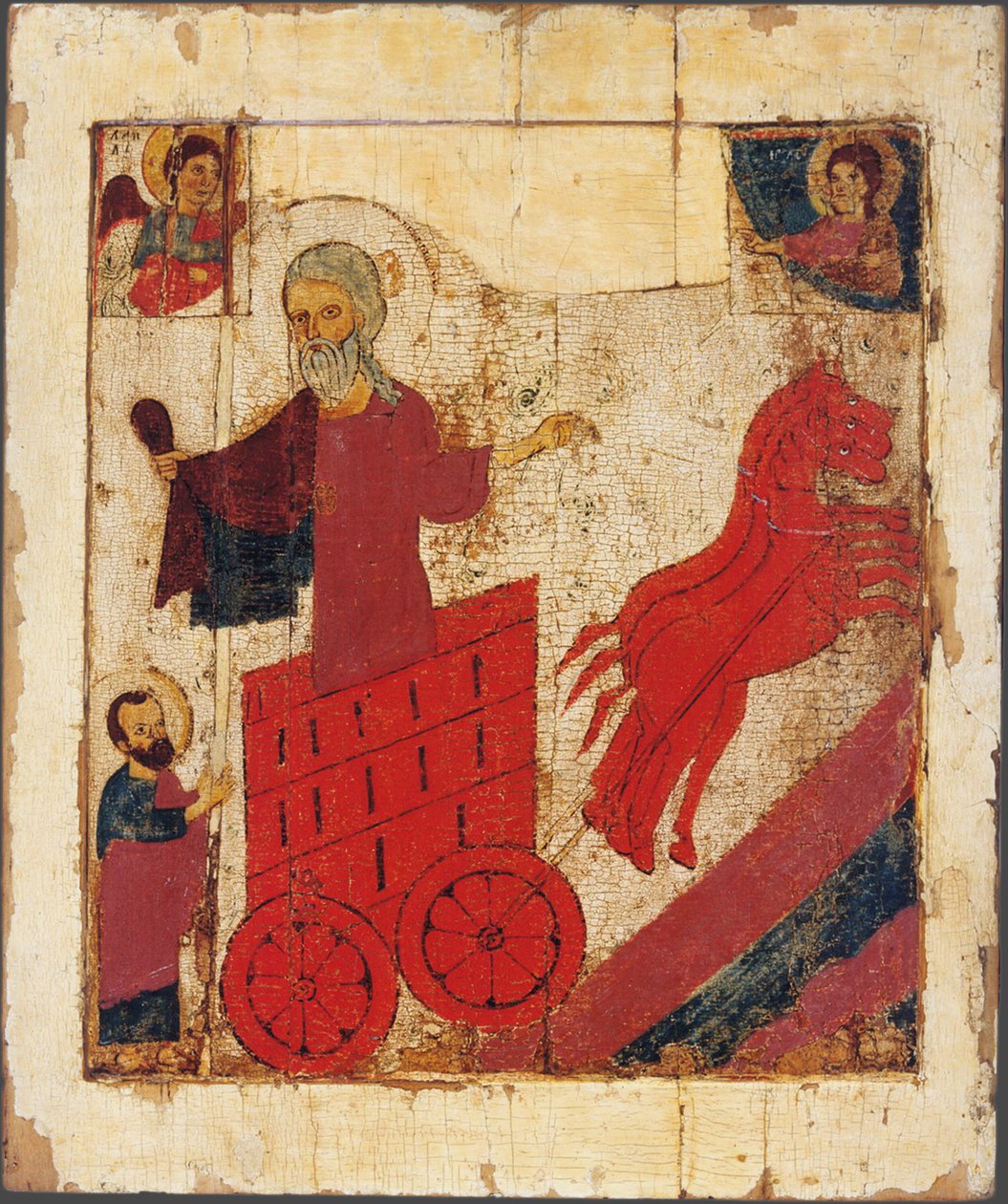 Peygamber İlyas ve Ateşli Araba, 13. yüzyıl by Anonymous Russian icon painter