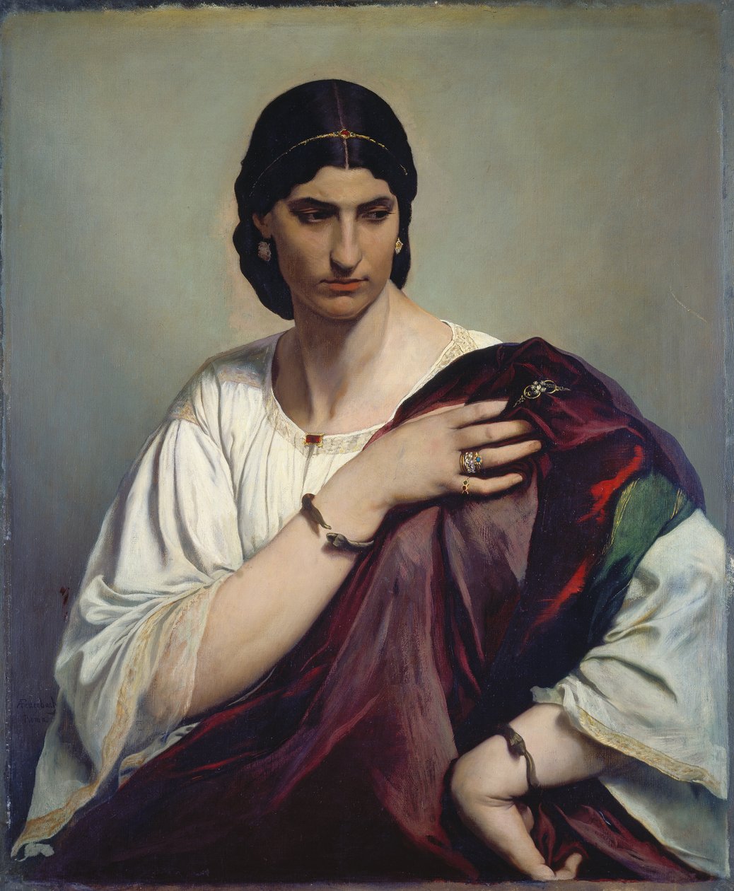 Lucrezia Borgia; Beyaz tunikli ve kırmızı elbiseli Romalı bir kadının portresi, 1862-66 civarı (tuval üzerine yağlıboya) by Anselm Feuerbach