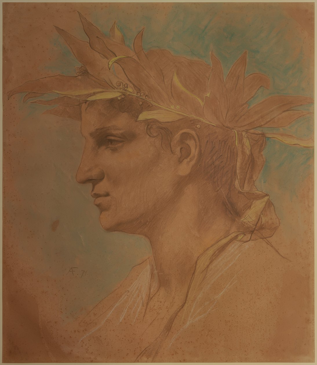 Defne ile çelenk erkek kafası by Anselm Feuerbach