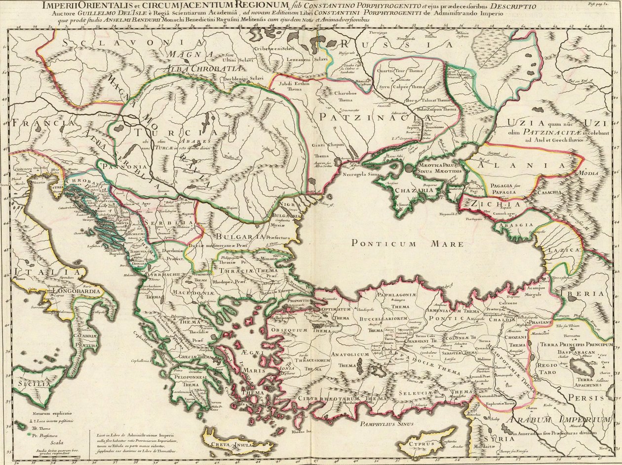 Konstantin VII Porphyrogennetos ve selefleri (yani 8.-9. yüzyıllar) döneminde Doğu Roma İmparatorluğu ve komşu bölgelerin bir haritası by Anselmo Maria Banduri