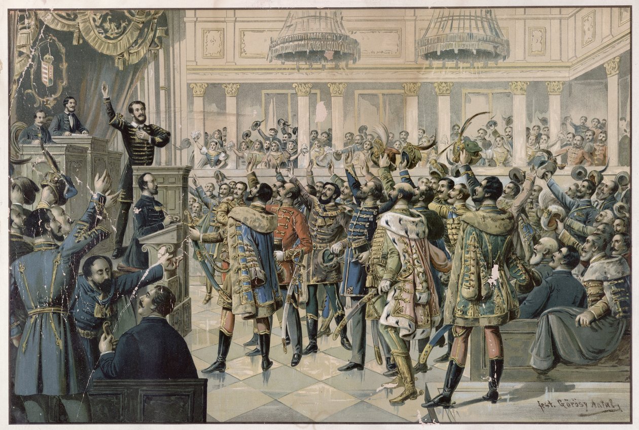 'Talebimiz Gerçekleştirildi!', Budapeşte'deki Macar Parlamentosu, Habsburg İmparatorluğu'na karşı savaşmak için bir ordu kurma yasasını kabul ediyor, 2 Temmuz 1848, 19. yüzyılın sonları by Antal Gorosy