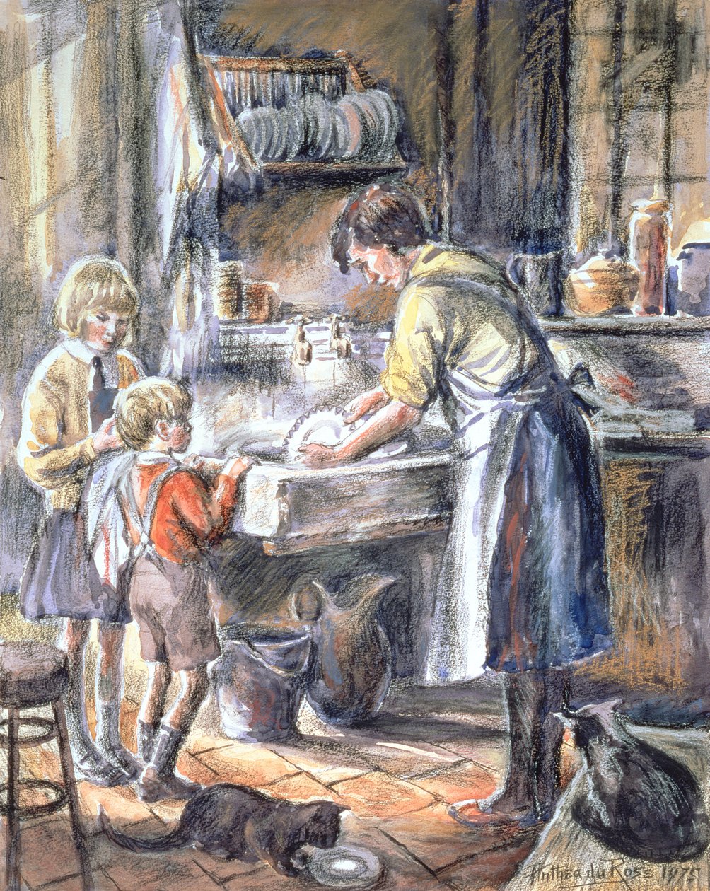Yıkanmaya Yardım Etmek, 1975 (wc ve pastel boya) by Anthea Durose