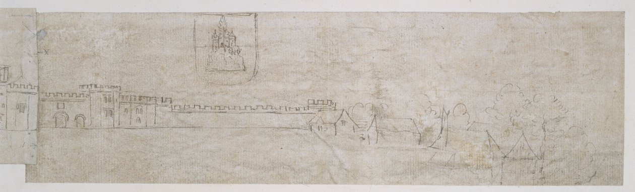 Richmond Sarayı, cephe (siyah tebeşirle soluk işaretler üzerine kalem ve kahverengi mürekkep) by Anthonie Jacobus van Wyngaerdt